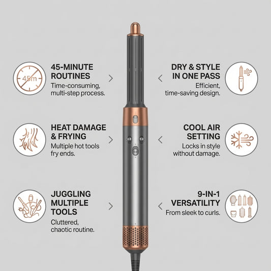 Osoji 2-in-1 Hair Styler with 9 Hot & Cool Nozzles and Air Directionator, Straightener and Dryer for All Hair Types, with Travel Case| Hair Dryer